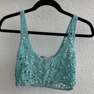 Zara Aqua Crochet Sleeveless Top